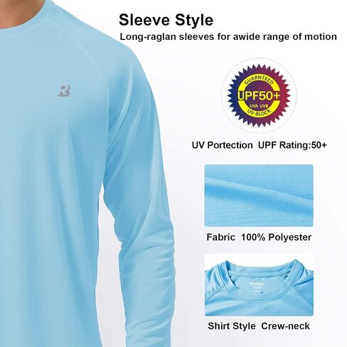 Roadbox Mens UPF 50+ UV Sun Protection Shirts Outdoor Long Sleeve SPF Rash Guard for Fishing Hiking Swimming Running in Kuwait