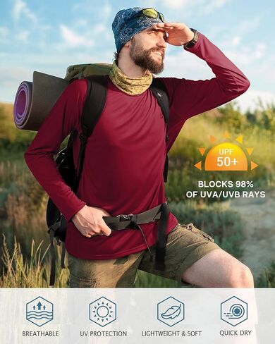 Roadbox Mens UPF 50+ UV Sun Protection Shirts Outdoor Long Sleeve SPF Rash Guard for Fishing Hiking Swimming Running in Kuwait