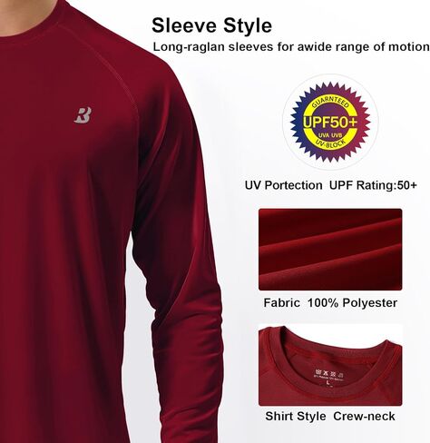 Roadbox Mens UPF 50+ UV Sun Protection Shirts Outdoor Long Sleeve SPF Rash Guard for Fishing Hiking Swimming Running in Kuwait