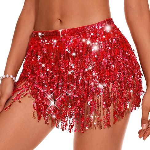 Durio Belly Dance Skirt Tassel Fringe Rave Skirt Party Sequin Tassel Skirt Belly Hip Scarf Festival Outfits for Women in Kuwait