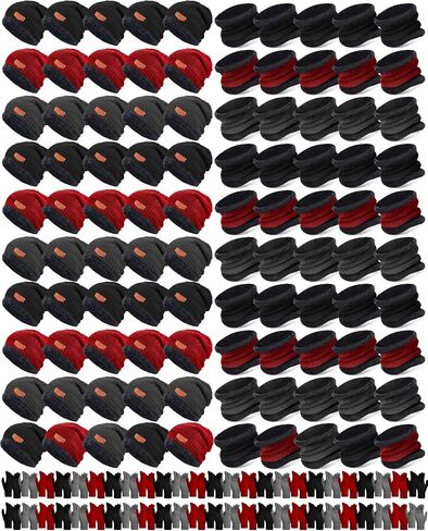 Suhine 150 PCS Bulk Winter Warm Knit Beanie Hat Scarf Gloves Set for Men Women Beanies Neck Warmer Gaiter Gloves for Homeless in Saudi Arabia