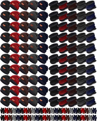 Suhine 150 PCS Bulk Winter Warm Knit Beanie Hat Scarf Gloves Set for Men Women Beanies Neck Warmer Gaiter Gloves for Homeless in Saudi Arabia