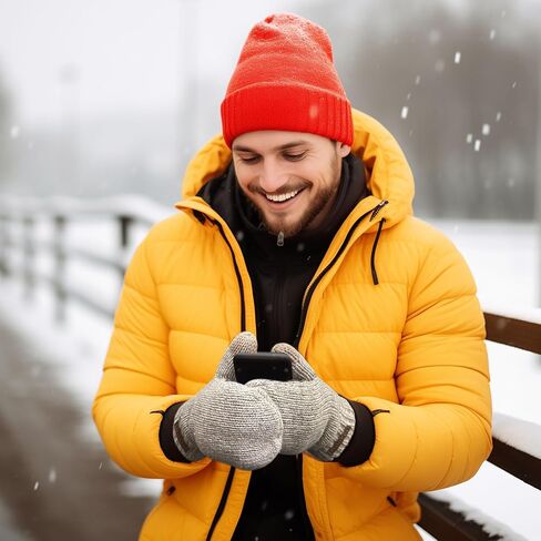 Men’s Ragg Wool Mittens Sherpa Lined Cold Weather Touchscreen Knit Mitt Warm for Winter in Saudi Arabia