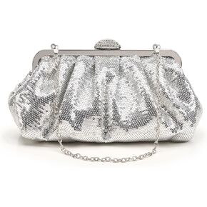 Kseymeir Evening Clutch Purse for Women Cloud Evening Bag Ruched Sequin Glitter Handbags