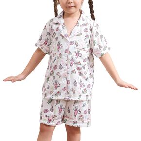 ملابس صيفية للفتيات، طقم شورت للشاطئ بأزرار سفلية للأطفال مكون من قطعتين من Ugly Animal Y2k Preppy Loungewear Pjs