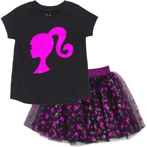 Barbie Girls Metallic Print T-Shirt and Tulle Mesh Skirt Toddler to Big Kid