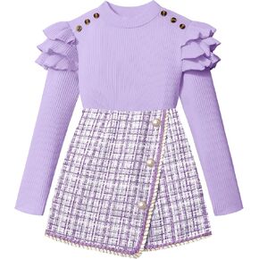 Girls Clothes Skirt Set Fall Winter Long Sleeve Ruffle Top And Plaid Skirt Girls Clothing Set 2 Piece Outfit in Saudi Arabia