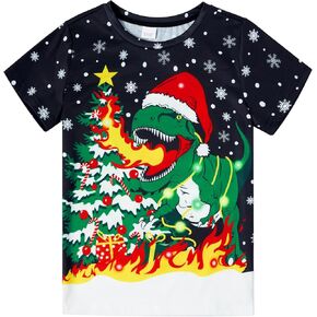 RAISEVERN Boys Girls Christmas T-Shirt Kids Xmas Novelty Shirt Funny Short Sleeves Pullover Top for 6-14 Years