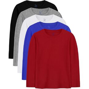 5 Pack Boys Long Sleeve Shirts Cotton T-Shirts Youth Boys Long Sleeve Shirts Multipack Basic Tees Tagless