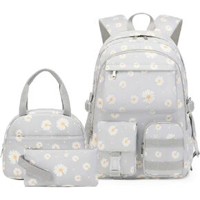 Daisy Backpack for School Backpack for Girls Backpack with Lunch Box Bookbag Set Kids Backpacks for Teen Girls (Black)