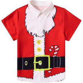 Kids Christmas Shirts Size 6-12 Years Santa Claus Print Boys Hawaiian Button Down Shirt Short Sleeves