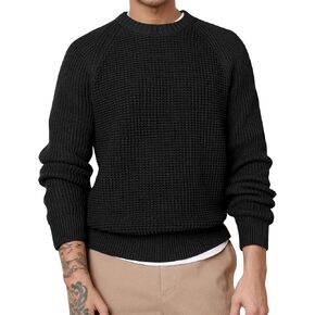 ZAFUL Men's Pullover Sweater Long Sleeve Crewneck Casual Loose Waffle Knitted Sweater