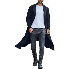 COOFANDY Long Hooded Cardigan Men Lightweight Cloak Costume Open Front Drape Cape Overcoat with Pockets