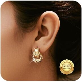 Kenivira Gold Heart Drop Earrings, Double Heart Statement Dangle Earrings for Women Girls