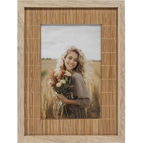 5x7 Picture Frame, Wooden Farmhouse 5 x 7 Photo Frame Handmade Carved Design with Rustic Walnut-colored Finish, Wall and Tabletop Display, Gift for Mom Dad Grandma Women Friends Family