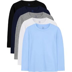 5 Pack Boys Long Sleeve Shirts Cotton T-Shirts Youth Boys Long Sleeve Shirts Multipack Basic Tees Tagless in Kuwait