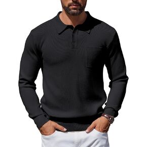 COOFANDY Mens Long Sleeve Polo Sweater Knit Polo Casual Thermal Pullover Sweater with Pocket