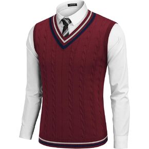 COOFANDY Men's Sweater Vest V Neck Casual Sleeveless Pullover Striped Cable Knit Sweater Vest