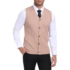 YTD Men's Sleeveless Sweater Vest V-Neck Casual Cable Knit Button Down Cardigan Vest