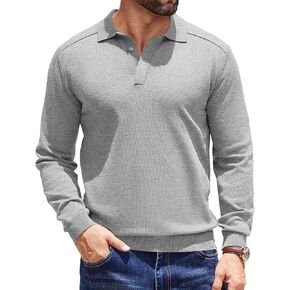 COOFANDY Mens Knit Polo Sweater Long Sleeve Collared Polo Hidden Button Casual Pullover Sweaters