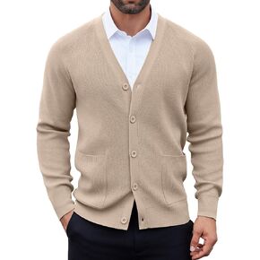 COOFANDY Men's Cardigan Sweaters with Button Lightweight Casual V Neck Long Sleeve Pockets Knitted Sweater