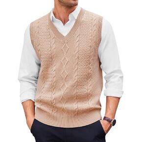 Runcati Mens V Neck Sweater Vest Casual Cable Knitted Pullover Knitwear Slim Fit Sleeveless Sweaters