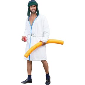 Mainfini 3 Pcs Men's Cousin Robe Costume White Role Play Robe with Trapper Hat & Belt (M-XL)