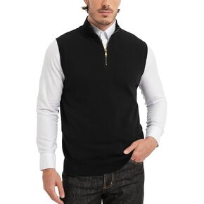 Kallspin Men’s Pure Cotton Quarter Zipper Sweater Vest V-Neck Lightweight Sleeveless Knitted Pullover in Kuwait