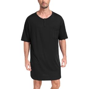 MoFiz Men's Nightshirt Soft Pajamas V Neck Short Sleeve Nightgown Loose Sleepwear Nightwear Comfy Sleep Shirt S-3XL