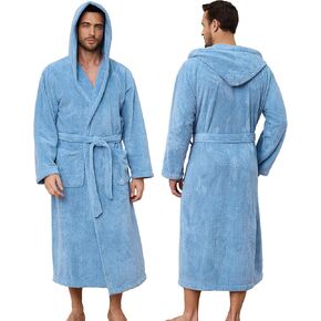 Men's Bathrobes with Hood, Soft Long Towel Robe for Men - Super Absorbent Quick Dry yet Warm