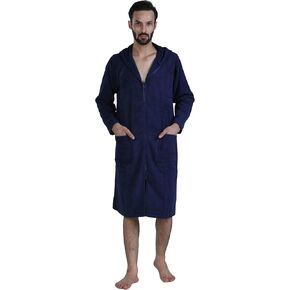 ALLEN & MATE Unisex Bathrobe with Zip 100% Terry Cotton Towelling Adult Hooded Drying Dressing Gown - Ideal for Men & Women