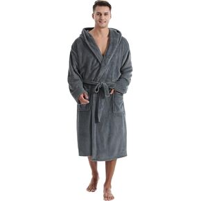 Yoimira Mens Robe with Hood, Plush Robe for Men Long Fleece Bathrobe Soft and Warm