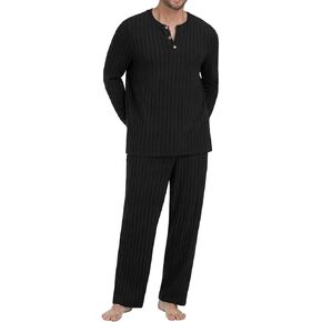 PrinStory Men's Pajama Set Soft Long Sleeve Shirts and Pants Loose Relaxing Warm Sleep Sets