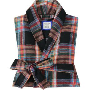 Men's Robe-Microfibre Flannel Lightweight Bathrobe for Men,Scottish Plaid Style Shawl Collar Bathrobe