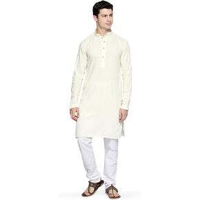 Maple Clothing Sequined Indian Cotton Men's Kurta Pajama Chikankari Embroidered Wedding Guest Outfit