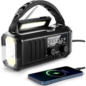 Emergency Hand Crank Radio with 10000mAh Battery Backup, NOAA/AM/FM Weather Radio, Type-C Charge,Solar Charging,SOS, 3 Modes LED Torch, Reading Lamp, Compass for Outdoor Survival