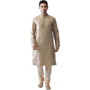 KISAH Men Embroidered Kurta Full Sleaves, Knee Length, Straight, Regular Fit, Mandarin Collar Ethnic Wear