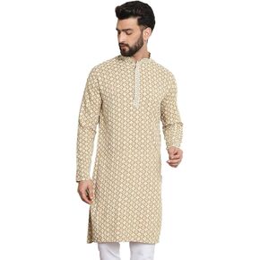 Sojanya (Since 1958 Men's Cotton Contrast Embroidered Sequinned Long Kurta