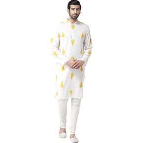 KISAH Men Embroidered Kurta Full Sleaves, Knee Length, Straight, Regular Fit, Mandarin Collar Ethnic Wear