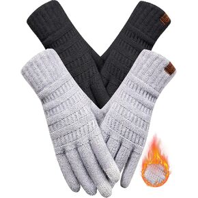 REACH STAR 2 Pairs Winter Gloves for Women - Upgraded Touch Screen Warm Knit Gloves Cold Weather, Soft Fleece Lining Elastic