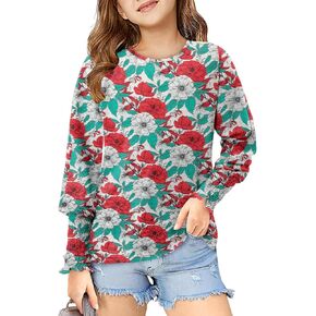 Yoklass Girls Long Sleeve Shirts Casual Loose Fit Tops Smocked Cuff Blouses 4-13 Years