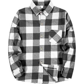 SELINK Girls Long Sleeve Flannel Shirt Kids Buffalo Plaid Button Down Shirt Casual Cute Flannel Blouse Tops