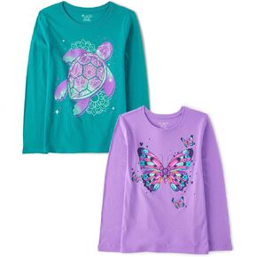 The Children's Place Girls' Animal Long Sleeve Graphic T-Shirts,multipacks