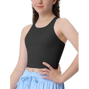Girls Tank Tops Double Lined Crop Tops for Kids High Crew Neck Racerback Basic Sleeveless Dance Top for Girls in Kuwait