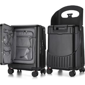 20 Inch Ride on Luggage with Seat for Kids Top Opening Aluminum Frame Suitcase with Spinner Wheels Locks for Travel(Black) in Kuwait