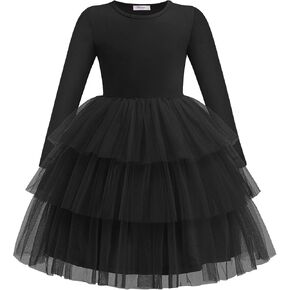 Arshiner Toddler Tutu Dress Girls Long Sleeve Fall Winter Tiered Formal Party Tulle Dresses for Kids 2-6Y