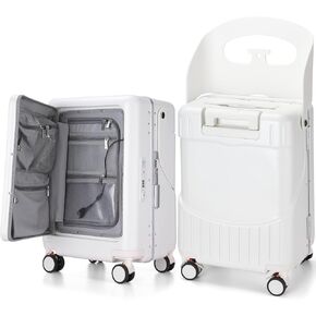 20 Inch Ride on Luggage with Seat for Kids Top Opening Aluminum Frame Suitcase with Spinner Wheels Locks for Travel(Black)