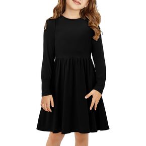 Yoklass Girls Casual Long Sleeve Dress A Line Flowy Swing Dresses with Pockets 4-13 Years in Kuwait