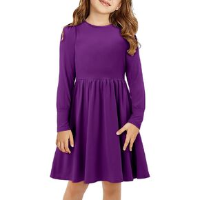 Yoklass Girls Casual Long Sleeve Dress A Line Flowy Swing Dresses with Pockets 4-13 Years