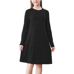 Neutocd Girls Dress Long Sleeve Casual T Shirt Skater Dress Cotton Stretch Midi Kids Dress
